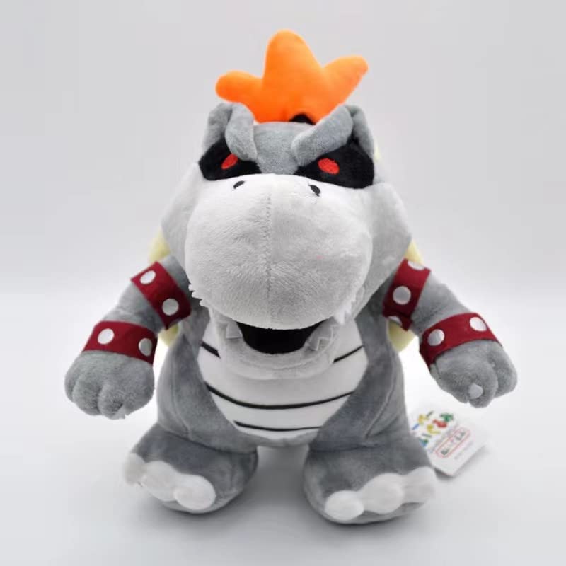 Grey Koopa plush toy by MASINIES, soft stuffed animal standing dragon plush doll, 25cm size.