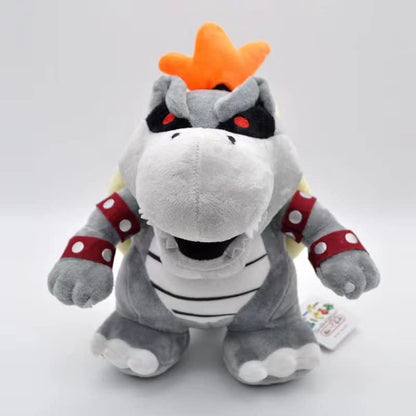 Grey Koopa plush toy by MASINIES, soft stuffed animal standing dragon plush doll, 25cm size.
