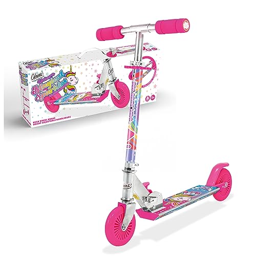 Ozbozz unicorn scooter in vibrant colors, featuring a sturdy frame and wide deck for fun rides.