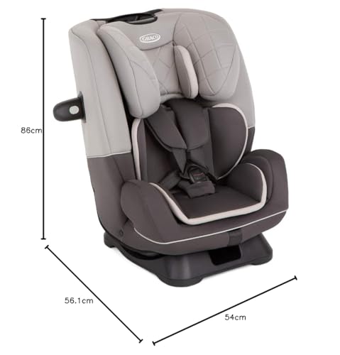 Graco SlimFit R129 All-in-One Convertible Car Seat, Birth to 12 years (40-145cm). Rearward facing until approx. 4yrs (40-105cm), Forward facing from approx. 3.5 to 12 years (100-145cm), Iron fashion