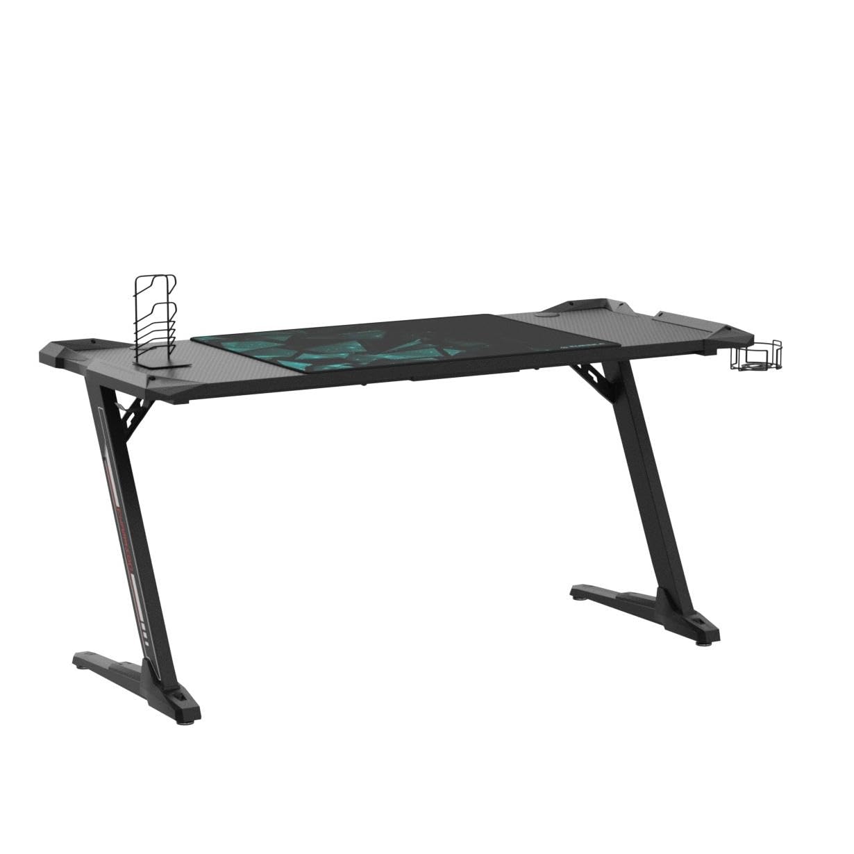 EUREKA ERGONOMIC Gaming Desk with Led Lights 156×64cm Large RGB Ergonomic Gaming Computer Desk for Home Office Work Study Writing with Mouse Pad, Easy to Assemble, Carbon Fiber Black
