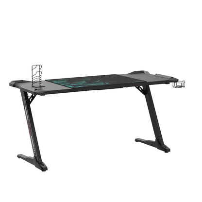 EUREKA ERGONOMIC Gaming Desk with Led Lights 156×64cm Large RGB Ergonomic Gaming Computer Desk for Home Office Work Study Writing with Mouse Pad, Easy to Assemble, Carbon Fiber Black