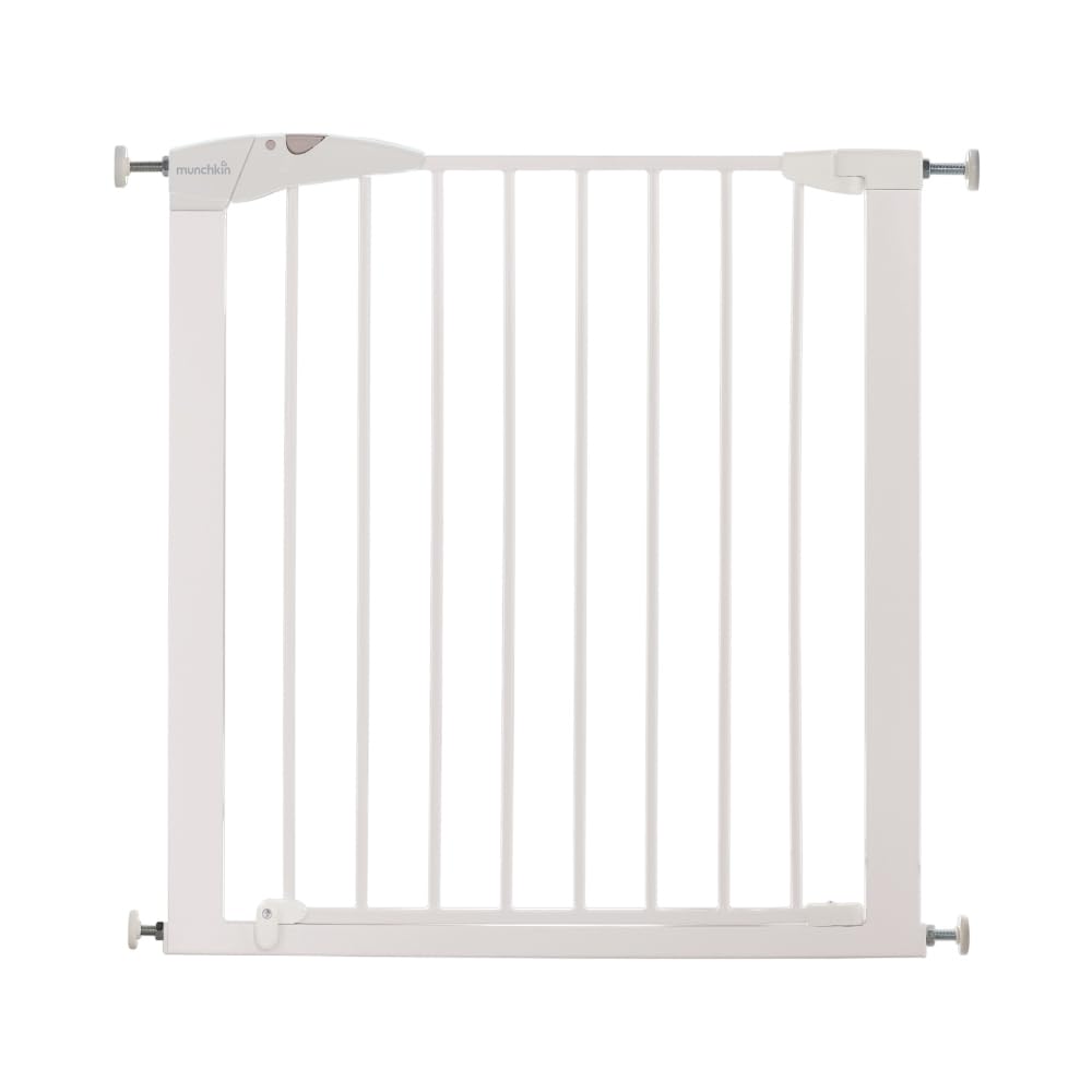 Munchkin Maxi Secure toddler and baby gate in white, pressure-fit child gate with extensions for doorways up to 117cm.