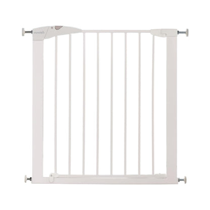 Munchkin Maxi Secure toddler and baby gate in white, pressure-fit child gate with extensions for doorways up to 117cm.