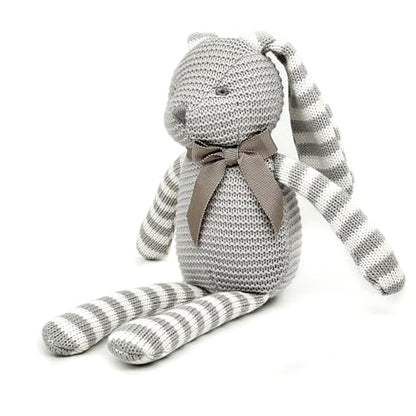 FLUFFYFUN 100% Organic Cotton Grey Bunny Rabbit Teddy 7.1", Easter Baby Teddy Soft Toys For Newborn