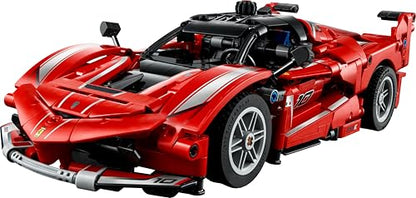 LEGO Technic Ferrari FXX K race car toy with detailed V12 engine, differential, and moving pistons, ideal for display.