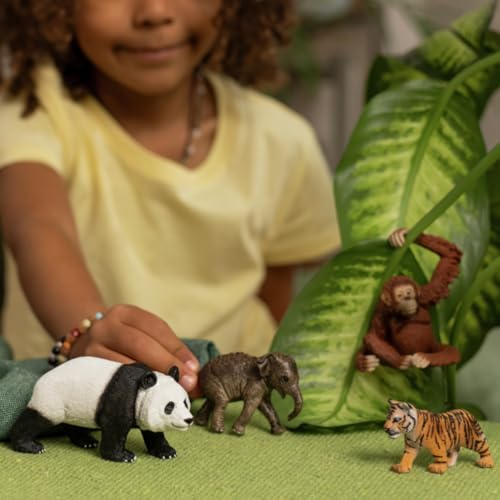 SCHLEICH Wild Life Asia Starter Set - 4-Piece Miniature Wildlife Animal Set - Featuring Elephant Calf, Giant Panda, Orangutan, and Tiger Cub - Kids Ages 3+ | 42736