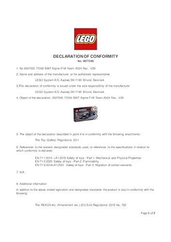 LEGO Speed Champions BWT Alpine F1 Team A524 race car toy with collectible Formula 1 driver minifigure.