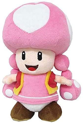 Soft Nintendo Toadette plush toy, 20cm, by Bandai Namco, showing Toadette's pink hat and cheerful expression.