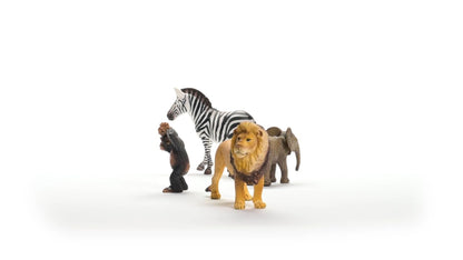 SCHLEICH Wild Life - 4PK Africa Starter Playset - Includes Zebra, Monkey, Elephant and Lion Toy Figures - Safari Figurines for Kids Ages 3+ | 42721