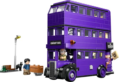 LEGO Harry Potter Knight Bus Adventure set featuring bus, 5 minifigures, wands, and accessories from the Wizarding World.