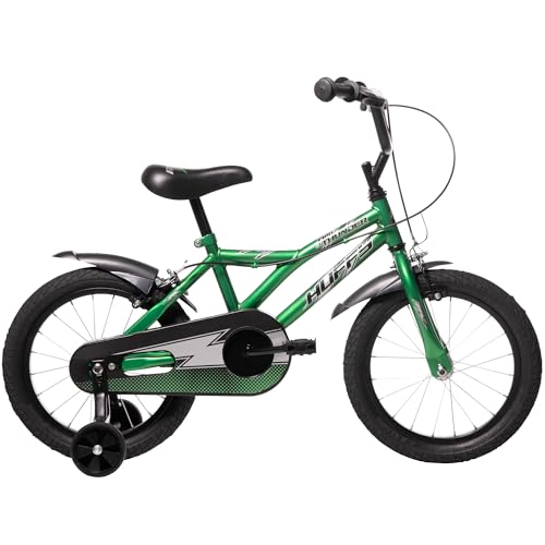Huffy Pro Thunder 16-inch Kid's Bike, aged 5-7 years, Green, Removable Stabilisers, Chainguard, Front and Rear Mudguards, Dual Caliper Brakes
