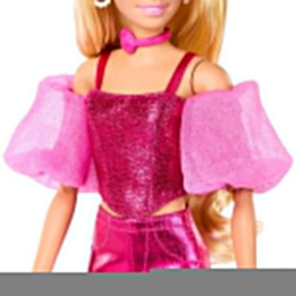 Barbie Deluxe Style Doll #5 in Metallic Pink Outfit, Blonde Hair, Sparkly Corset Top and Shiny Pants with Accessories like Rose Necklace and Handbag, JFP40