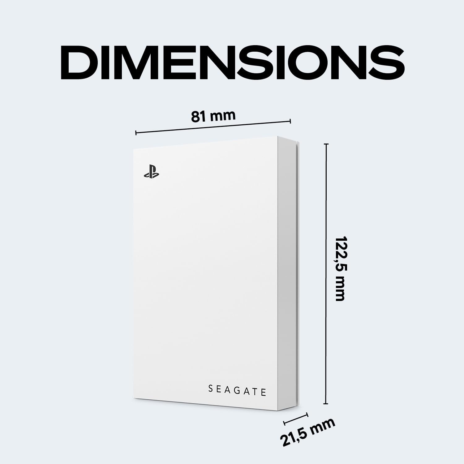 Seagate 5TB external PS4/PS5 Game Drive with USB 3.0, blue LED, officially licensed, and includes two weeks of PlayStation+ subscription.