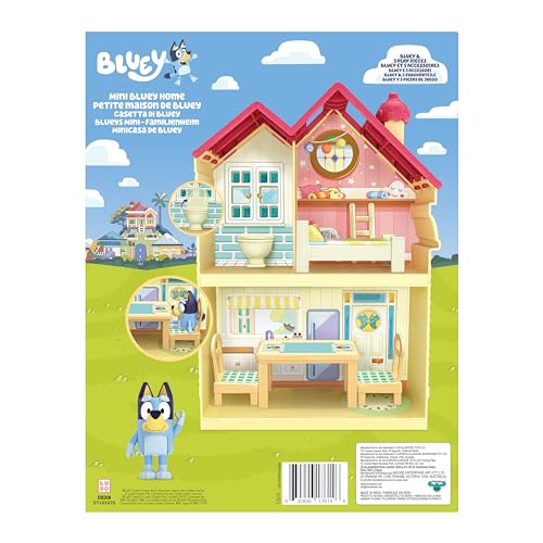 Bluey Mini Home Playset Compact House Playset With Carry Handle Three Different Rooms Kitchen, Bedroom and Bathroom Includes Figure With 5 Play Pieces
