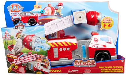 Paw Patrol Fire Rescue: Rapid Reload Fire Truck with Marshall Figure, Quick-Fire Launcher, Lights and Sounds, Kids Toys for Boys and Girls Ages 3 and Up