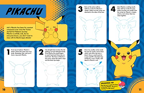 Official guide to drawing Pokémon by Farshore, featuring Pikachu and other characters in an illustrated layout.
