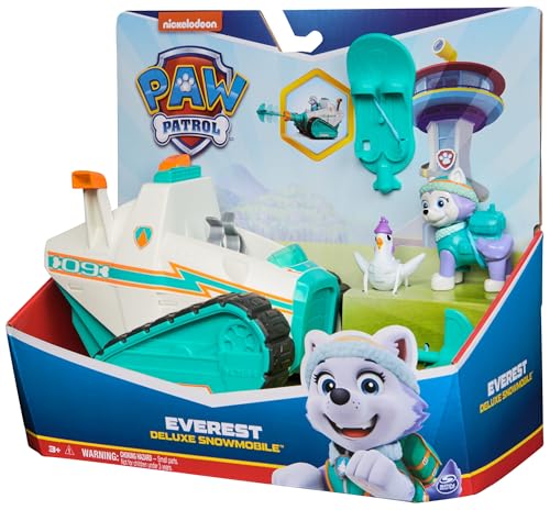 Paw Patrol Everest Deluxe Snowmobile, with Projectile Launcher, Snowboard and Collectible Action Figures, Kids’ Toys for Boys & Girls Ages 3+