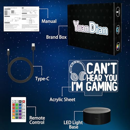 YuanDian gaming night light featuring a headset graphic, 3D illusion design, 16 color options, touch and remote control for gamers