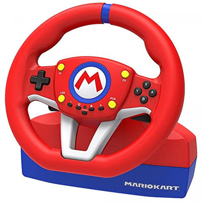 Hori Mario Kart Racing Wheel Pro Mini for Nintendo Switch, compact gaming steering wheel with colorful Mario Kart design.
