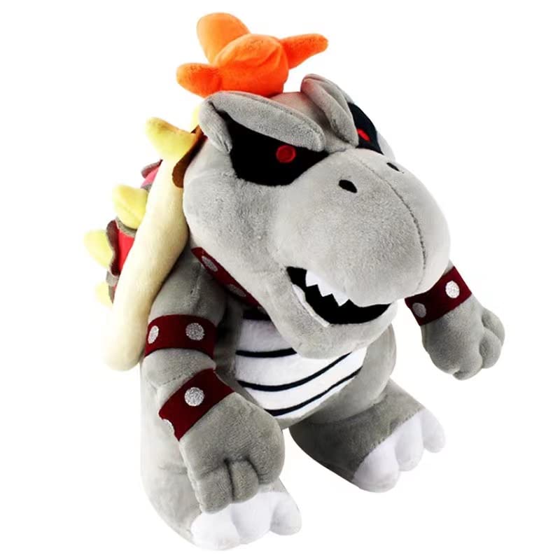 Grey Koopa plush toy by MASINIES, soft stuffed animal standing dragon doll, 25cm plushie featuring Bowser-inspired design.