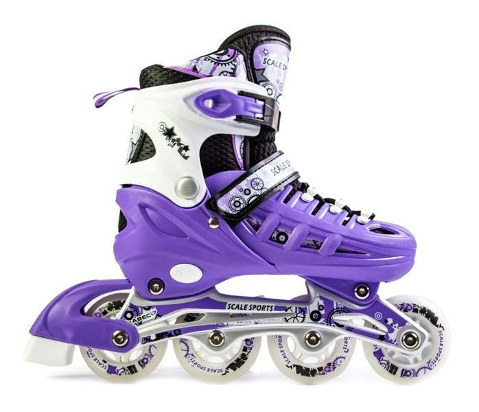 Scale Sports - Adjustuble Roller Skates with light up wheels for children and adults - Kids Inline Roller Skates (purple, UK 5-7 (EU 38-41) L)