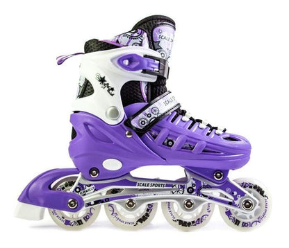Scale Sports - Adjustuble Roller Skates with light up wheels for children and adults - Kids Inline Roller Skates (purple, UK 5-7 (EU 38-41) L)