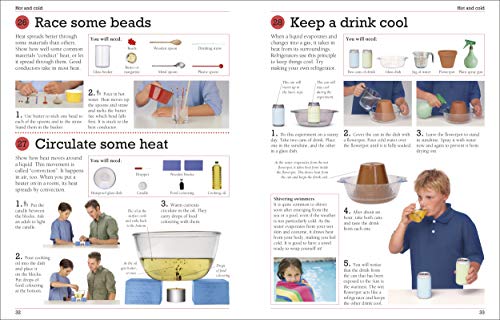 Open book showing colorful science experiment illustrations from DK's 101 Great Science Experiments guide.