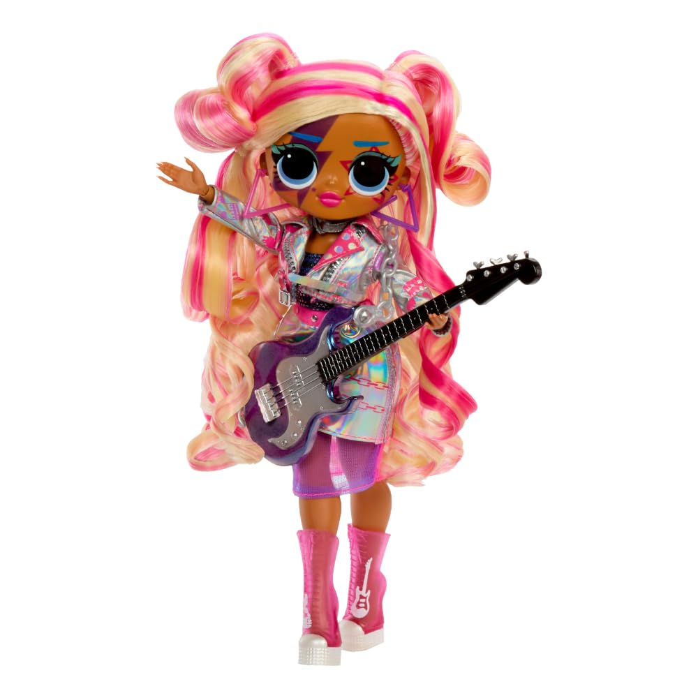 L.O.L. Surprise! OMG Eye Spy Rockstar doll with stylish outfits and accessories, displayed with clues and surprises.