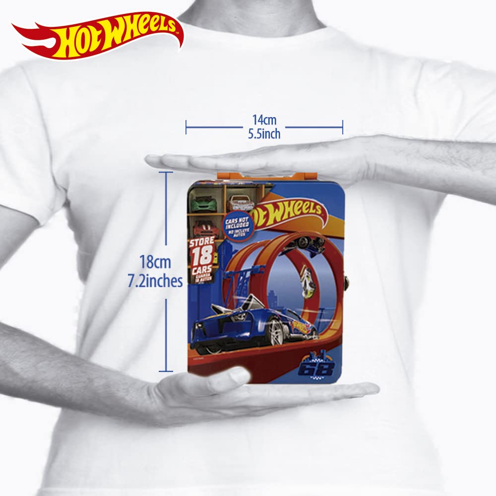 Hot Wheels 1:64 Scale Cars Metal Car Carry Case I 18 Toy Storage & Organiser Gift for Collectors Kids Ages 3 Years Old Up 3D HW Race lid Design (Cars not Included)