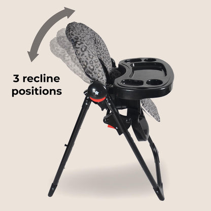 My Babiie MBHC8 Premium Highchair – Adjustable, 3 Recline Positions, 6 Height Settings, Removable Tray, Padded Seat, Foldable, for Toddler, from 6 Months to 3 Years (15kg) – Black Leopard
