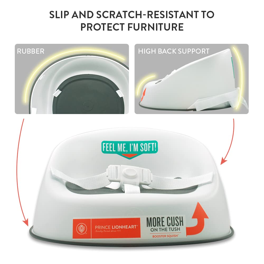 Prince Lionheart Booster Squish Seat | 18m+ - 5yrs (60lbs) | Lightweight | 3-Point Harness | Rigid Base | Springy Seat | Slip-Resistant | Attached To Chair & Child - Galactic Grey