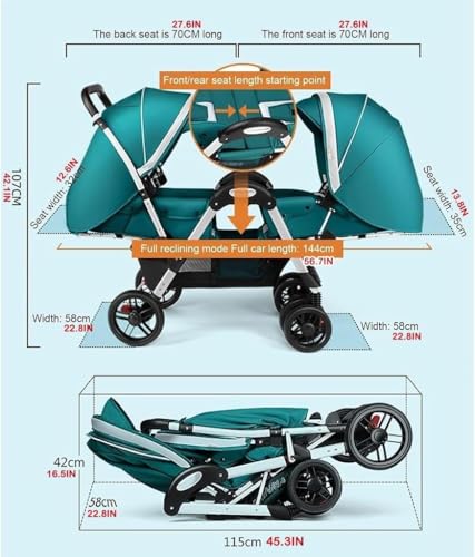 Double Baby Stroller Tandem Carriage For New Umbrella Twist Stroller Pushchair Shock Absorbing Twin Baby Pram Stroller For Infant And Toddler Car Seat And Lie Down, Pink