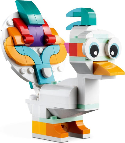 LEGO Creator 3in1 Magical Unicorn toy, showcasing the colorful unicorn figure with seahorse and peacock transformation.