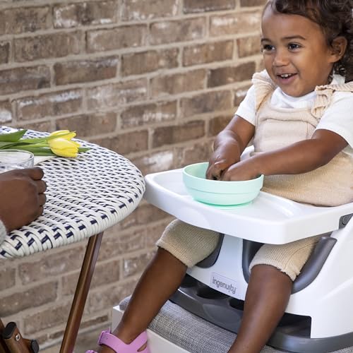 Ingenuity, Baby Base 2-in-1 Seat, Slate, Booster Chair, Dining and Feeding Seat for Toddlers, Easy to Clean with Removable and Self-Storing Tray, Ages 6 Months+