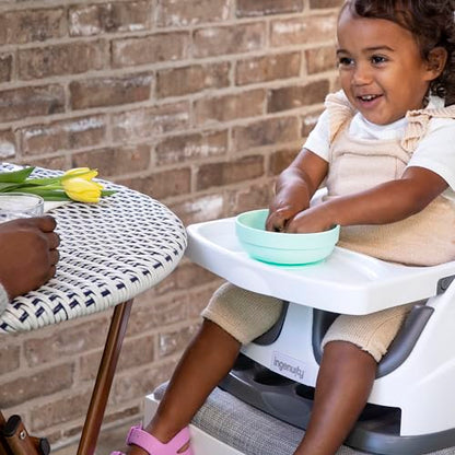 Ingenuity, Baby Base 2-in-1 Seat, Slate, Booster Chair, Dining and Feeding Seat for Toddlers, Easy to Clean with Removable and Self-Storing Tray, Ages 6 Months+