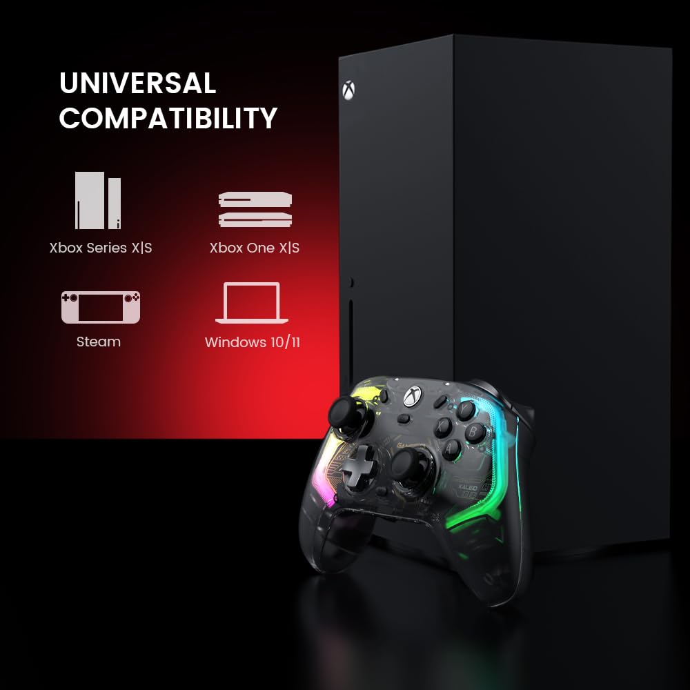 GameSir Kaleid wired Xbox controller with transparent design, Hall Effect joysticks, Hall triggers, compatible with Xbox Series X|S, One, Windows.