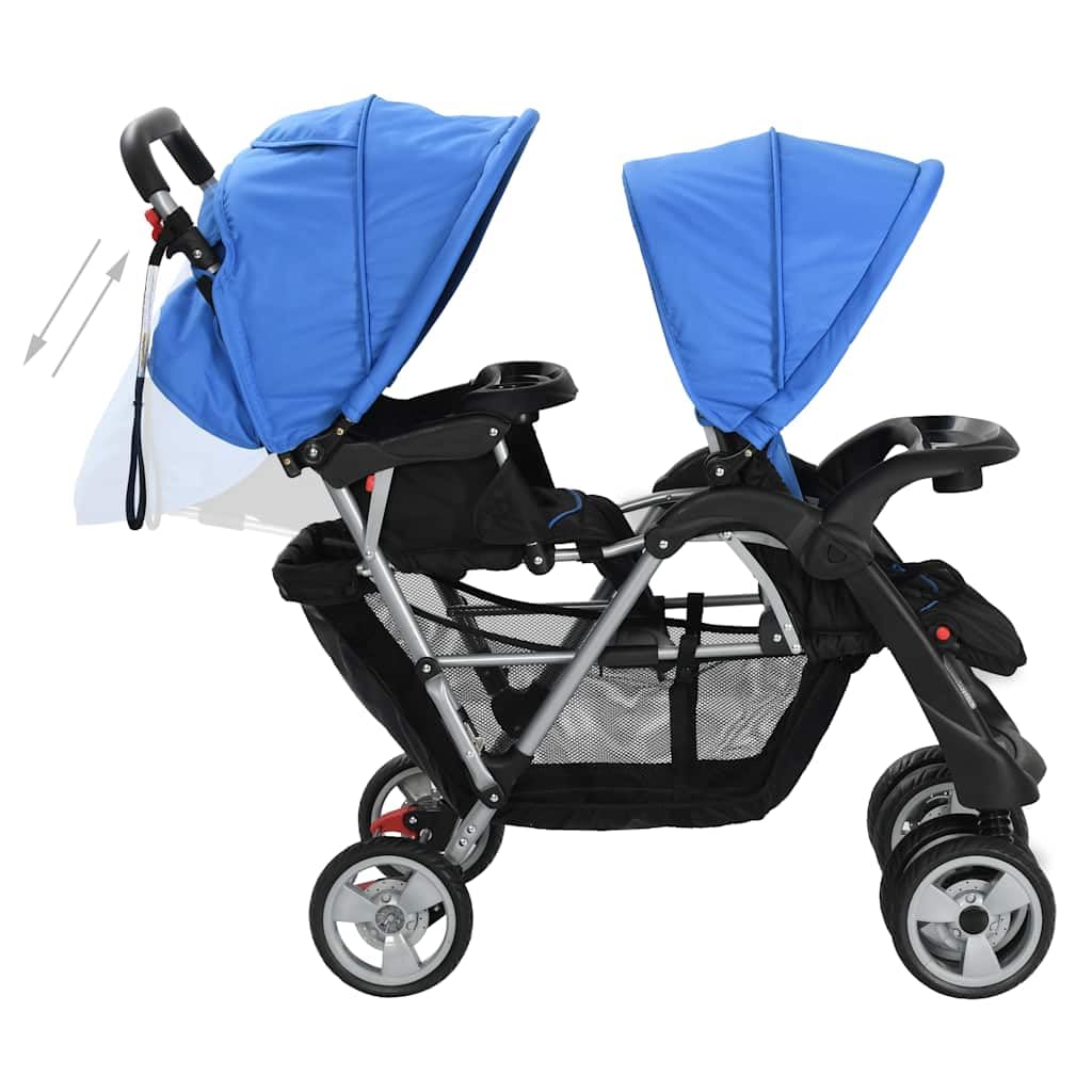 vidaXL Double Pushchair Steel Twin Pushchair Buggy Twin Buggy