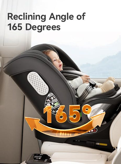 Feakaou 360 Car Seat with ISOFIX - for Newborn to 12 Years Children, i-Size (ECE R129/E4) Rotating Swivel Baby Car Seat,Group 0+1/2/3 (40-150cm),Rear Facing for Longer from Birth to 4 Years.Black.