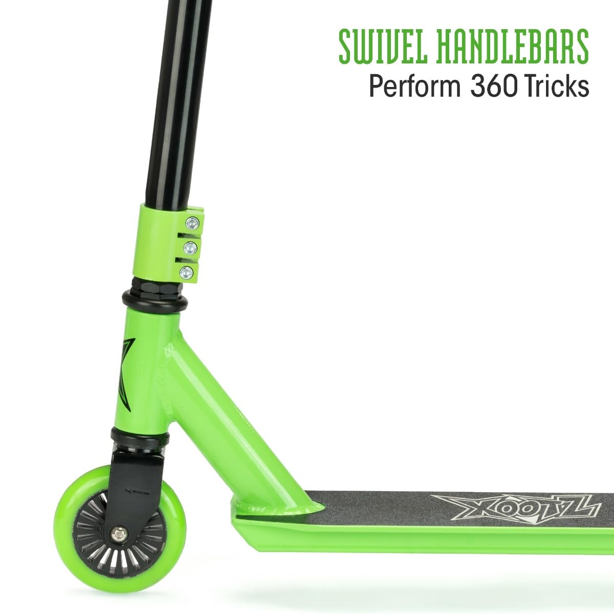 Xootz Shred 2.0 Stunt Scooter - Adult & Kids Kick Scooter, Lightweight 360° Stunts, Beginner to Intermediate, Steel T-Bar & Grip Tape Deck, Ages 5+, Multiple Designs, Green