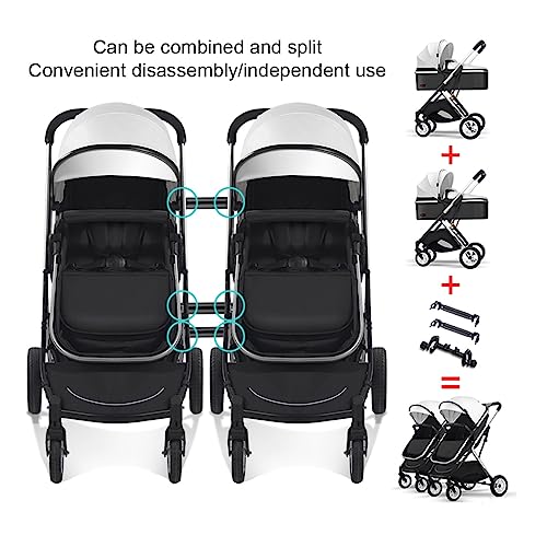 YCKEGEW Double Seat Twin Baby Stroller Luxury Carriage Tandem Pram Side By Side,Detachable Pushchair From Birth to 15 Kg,Infant Twins Stroller Can Sit Lie (Color : Gray)