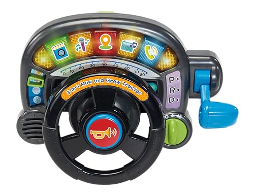 VTech 3-in-1 Mow and Grow Tractor, Ride-On Tractor, Push-Along Mower, Includes Driver Panel, Imaginative Play, Sound Effects, Interactive Play Suitable for Ages 12, 18, 24 Months, English Version