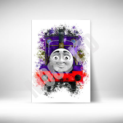 Thomas Tank Engine characters watercolour splash effect wall prints, set of 9 unframed A4 (21cm x 29.7cm) Thomas Tank Engine characters cartoon wall art prints, watercolour effect prints for kids room