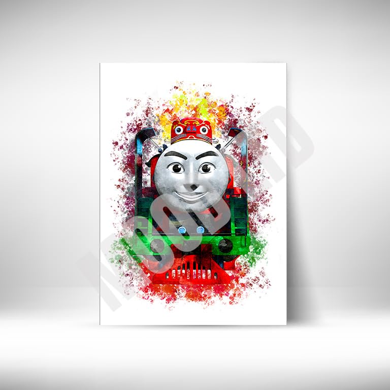 Thomas Tank Engine characters watercolour splash effect wall prints, set of 9 unframed A4 (21cm x 29.7cm) Thomas Tank Engine characters cartoon wall art prints, watercolour effect prints for kids room
