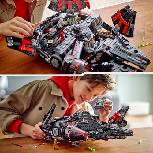 LEGO Star Wars 75389 The Dark Falcon building toy with cannons, spring-loaded shooters, and 6 minifigures including C-3PO.