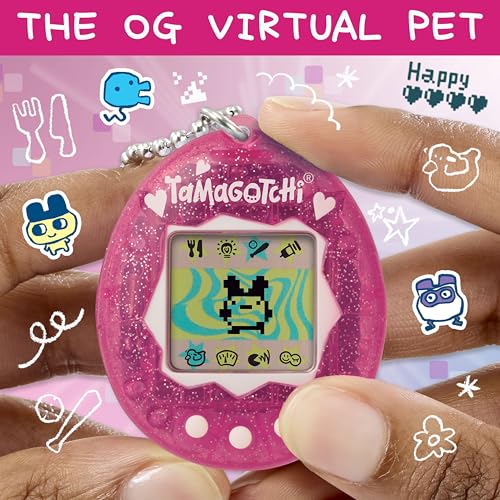 TAMAGOTCHI Bandai Original Pink Glitter Shell Original Cyber Pet 90s Adults And Kids Toy With Chain | Retro Virtual Pets Are Great Boys And Girls Toys Or Gifts For Ages 8+