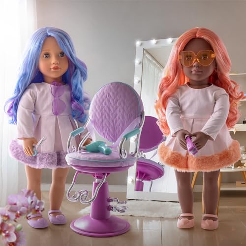 Lilac toy hairdresser chair from Our Generation for 18-inch dolls, featuring a stylish design for hair play and styling.