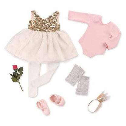 Deluxe ballerina outfit for 18-inch dolls featuring a headband crown, tutu, and accessories from Our Generation.