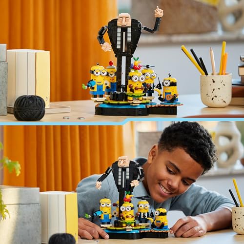 LEGO Despicable Me playset featuring buildable Gru and Minions figures, perfect for kids aged 9 and up.