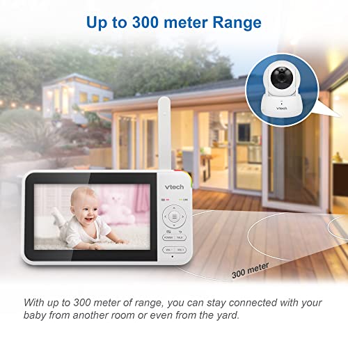 VTech VM924 video baby monitor with 5-inch LCD screen, camera with pan and tilt, night vision, and two-way talk.